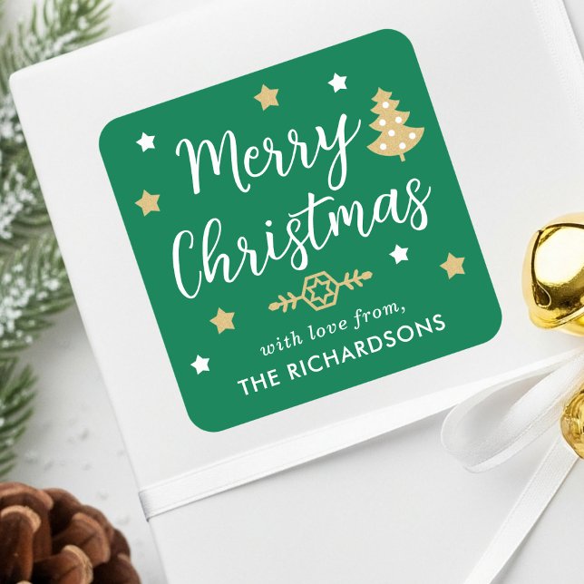 Sticker Carré Joyeux arbre de Noël personnalisé Nom de famille v (Créateur téléchargé)