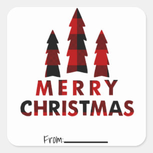 Sticker Carré Joyeux arbres de Noël Rouge Plaid Type de vacances