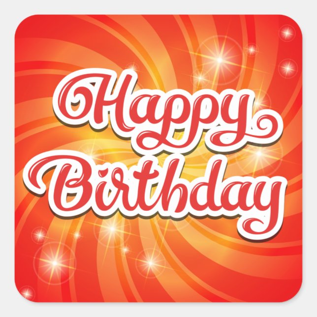 Sticker Carré Joyeux Arrière - plan orange d'anniversaire (Devant)