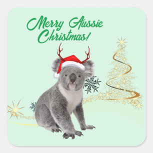 Sticker Carré Joyeux Aussie Noël Koala ours