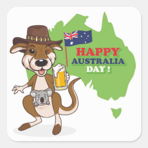 Sticker Carré Joyeux Australia Day Kangaroo Koala