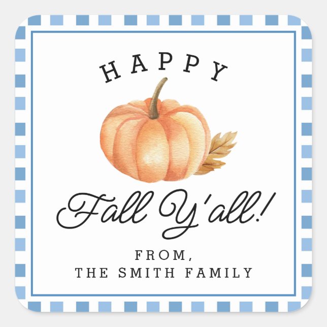 Sticker Carré Joyeux automne Y'all | Automne | Nom personnalisé (Devant)