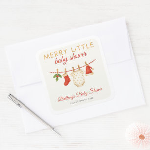 Sticker Carré Joyeux Baby shower de linge de bébé