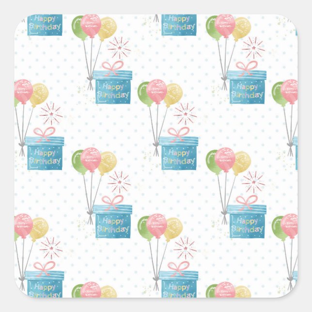 Sticker Carré Joyeux Ballons d'anniversaire (Devant)