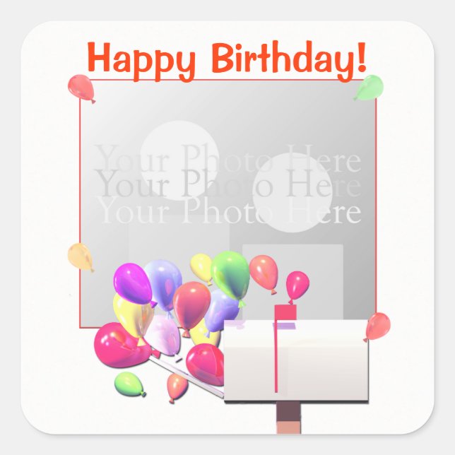Sticker Carré Joyeux Birthday Balloon Mail (cadre photo) (Devant)