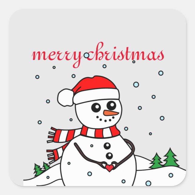 Sticker Carré Joyeux bonhomme de neige de Noël (Devant)