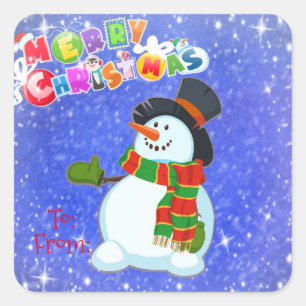 Sticker Carré Joyeux bonhomme de neige de Noël