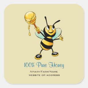 Sticker Carré Joyeux Bumble Bee avec un Scoop de miel