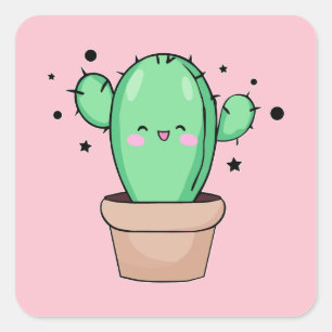 Sticker Carré Joyeux cactus bébé souriant dans le vase avec les 
