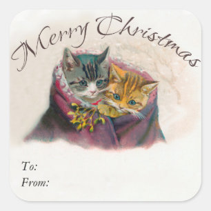 Sticker Carré Joyeux cadeau de Noël - Cute Kittens
