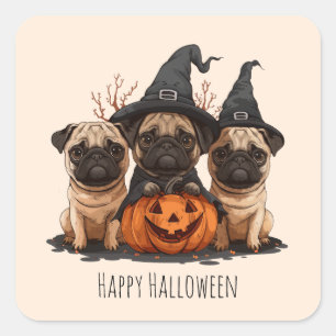 Sticker Carré Joyeux Carlins d'Halloween Jack O Lanterns