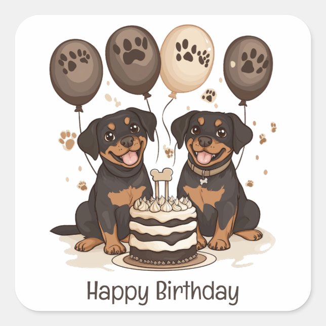 Sticker Carré Joyeux chien Rottweiler d'anniversaire (Devant)