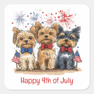 Sticker Carré Joyeux Chiens 4 juillet Yorkshire Terrier