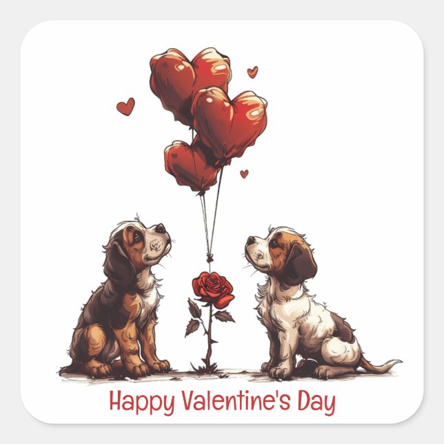 Sticker Carré Joyeux Chiens Beagles de la fête des Valentines (Devant)