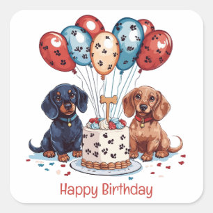Sticker Carré Joyeux Chiens de Dachshund Anniversaire