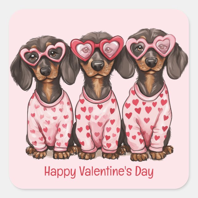 Sticker Carré Joyeux Chiens de la fête des Valentines (Devant)