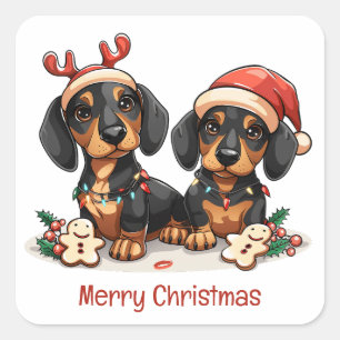 Sticker Carré Joyeux Chiens de Noël
