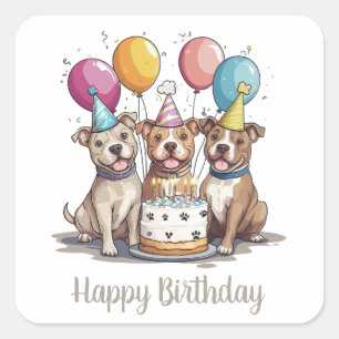 Sticker Carré Joyeux Chiens de Terrier américain Pit Bull Birthd