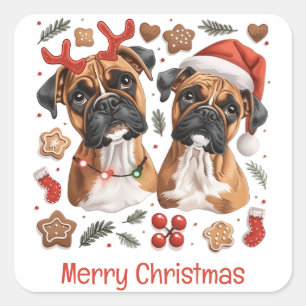 Sticker Carré Joyeux Chiens en boîte de Noël