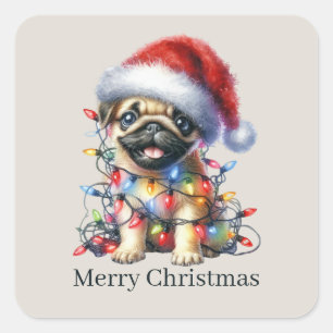 Sticker Carré Joyeux chiot de Noël personnalisable