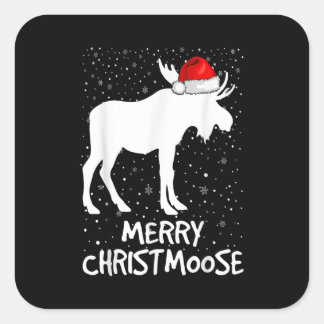 Sticker Carré Joyeux Christmoose Drôle Casquette Père Noël Chris