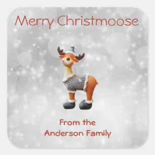 Sticker Carré Joyeux Christmoose portant un chapeau