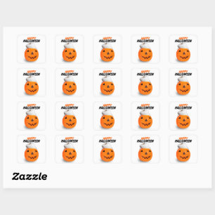Sticker Carré Joyeux Citrouille Halloween avec Humour en papier