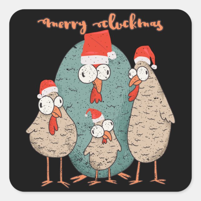Sticker Carré Joyeux Cluckmas - Drôle Poulets de Noël (Devant)