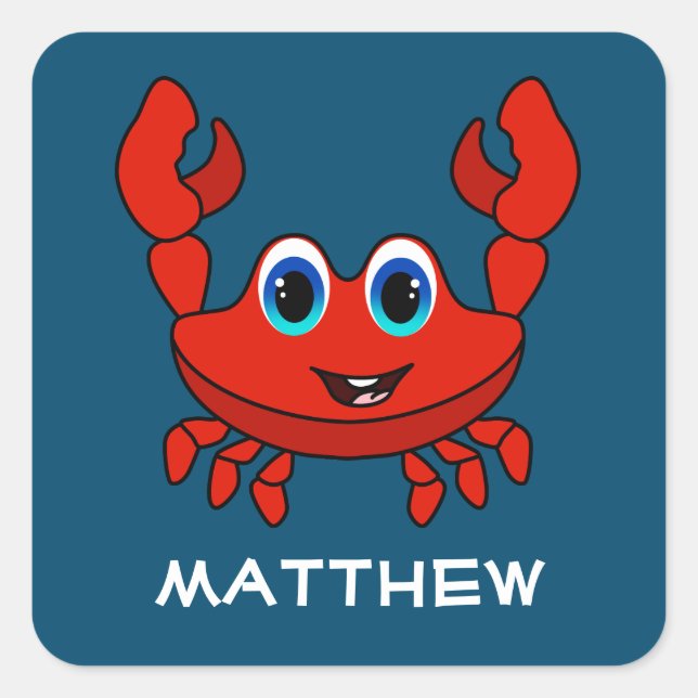Sticker Carré Joyeux crabe caricaturé Enfants personnalisés (Devant)