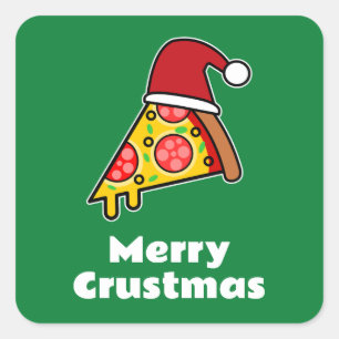 Sticker Carré Joyeux Crustmas FUNNY PIZA SLICE PÈRE NOËL