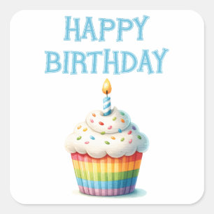 Sticker Carré Joyeux Cupcake d'anniversaire