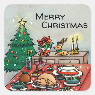 Sticker Carré Joyeux dîner de Noël