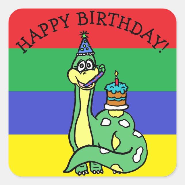 Sticker Carré Joyeux Dinosaur d'anniversaire (Devant)