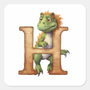 Sticker Carré Joyeux Dinosaure dans la Lettre H