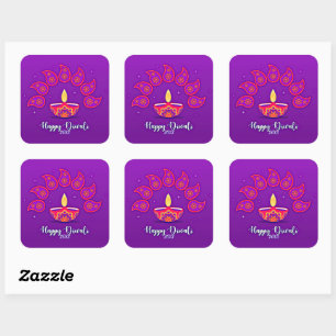 Sticker Carré Joyeux Diwali Ajouter Année 20xx Purple Jaune Roug