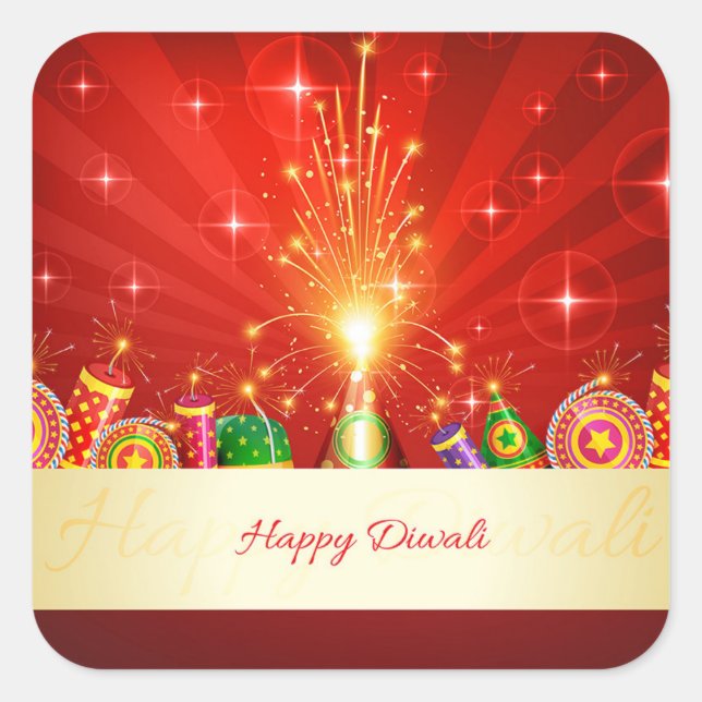 Sticker Carré Joyeux Diwali Diya Firework Festival de la lumière (Devant)