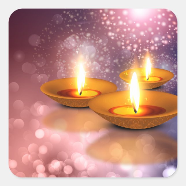 Sticker Carré Joyeux Diwali Lampes à huile sur feux d'artifice (Devant)