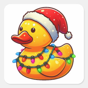 Sticker Carré Joyeux Duckmas, Père Noël Caoutchouc Noël