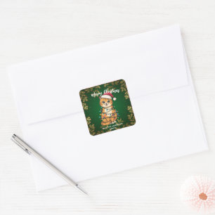 Sticker Carré Joyeux et lumineux chat Noël chaton neige hiver