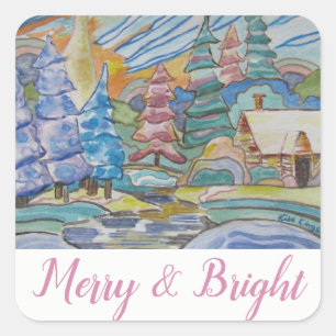 Sticker Carré Joyeux et lumineux - scène d'abrégé sur hiver du