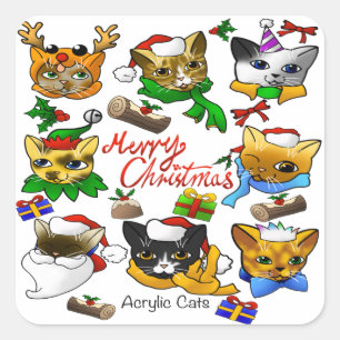 Sticker Carré Joyeux félins de Noël