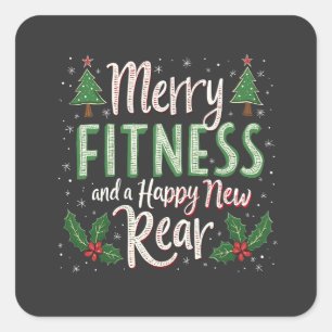 Sticker Carré Joyeux Fitness et Bonne Année Nouvel Arrière Muscu