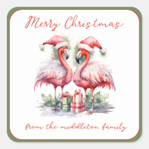 Sticker Carré Joyeux Flamants roses roses de Noël
