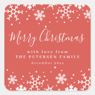 Sticker Carré Joyeux flocon de Noël hiver coutume S