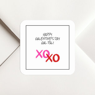 Sticker Carré Joyeux Galentine XOXO Hugs et baisers rose Gal Pal
