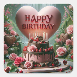 Sticker Carré Joyeux gâteau d'anniversaire
