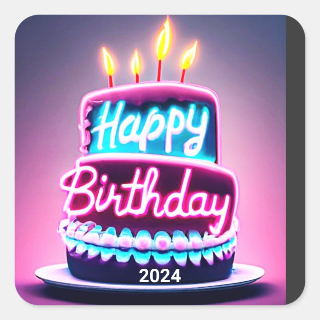 Sticker Carré Joyeux gâteau d'anniversaire 2024 Anniversaire Par (Devant)