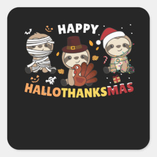 Sticker Carré Joyeux Hallothanksmas Sloth Noël