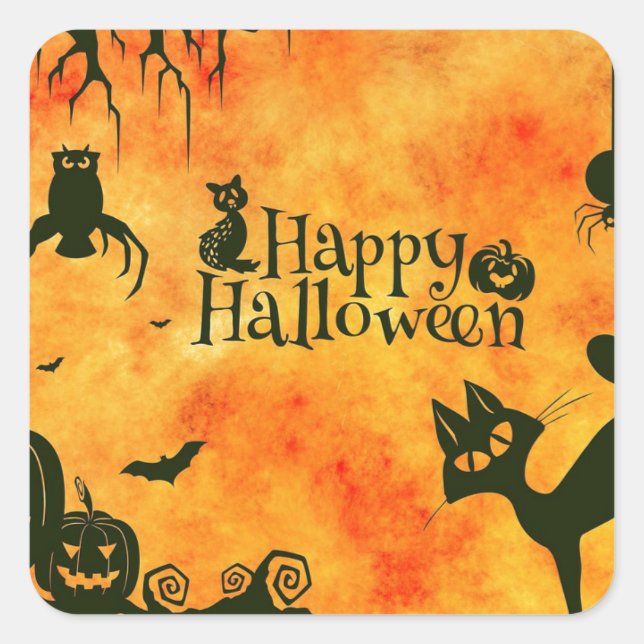 Sticker Carré Joyeux Halloween Black Kitty (Devant)
