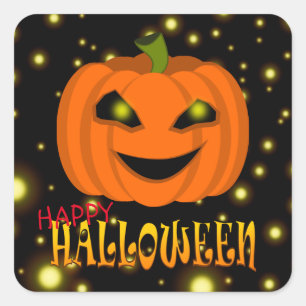 Sticker Carré Joyeux Halloween Citrouille Avec Étincelles